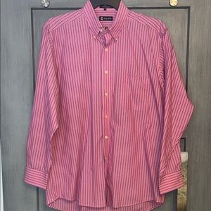 Chaps Men's Pink and Navy Striped Shirt